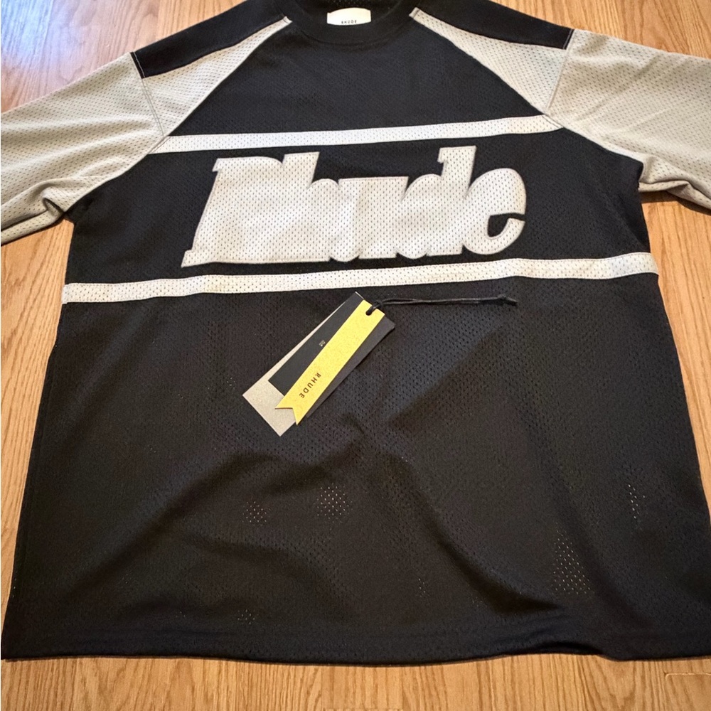 Rhude Black and gray Mesh Logo long Sleeve Jersey brand new great price